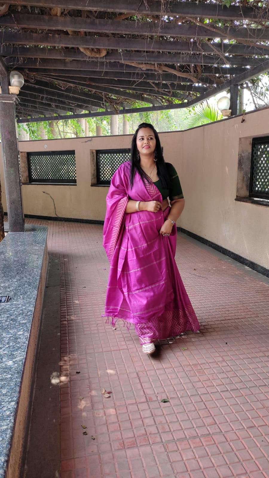 Chanderi Silk Pink Saree with Running Blouse-Indiehaat