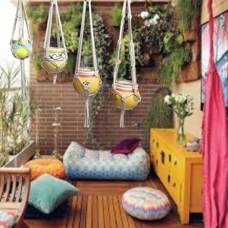 Set Of 4 Piece Off White Hanging Plant Hanger-Indiehaat