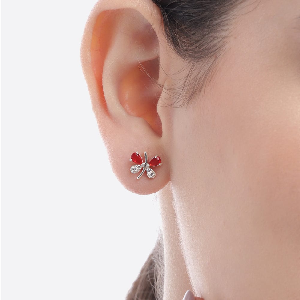 Silver Red Butterfly Earring
