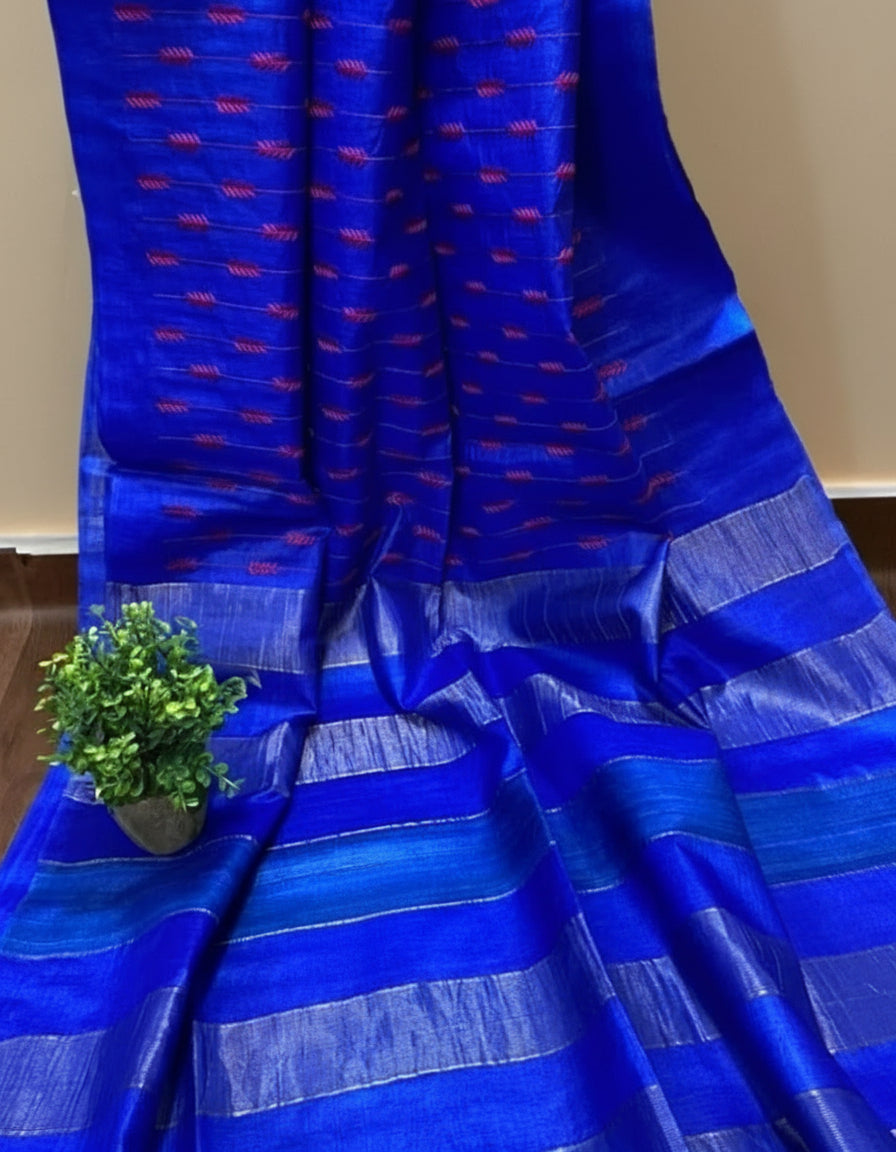 Timeless Eri Tussar Silk Embroidered Blue Saree