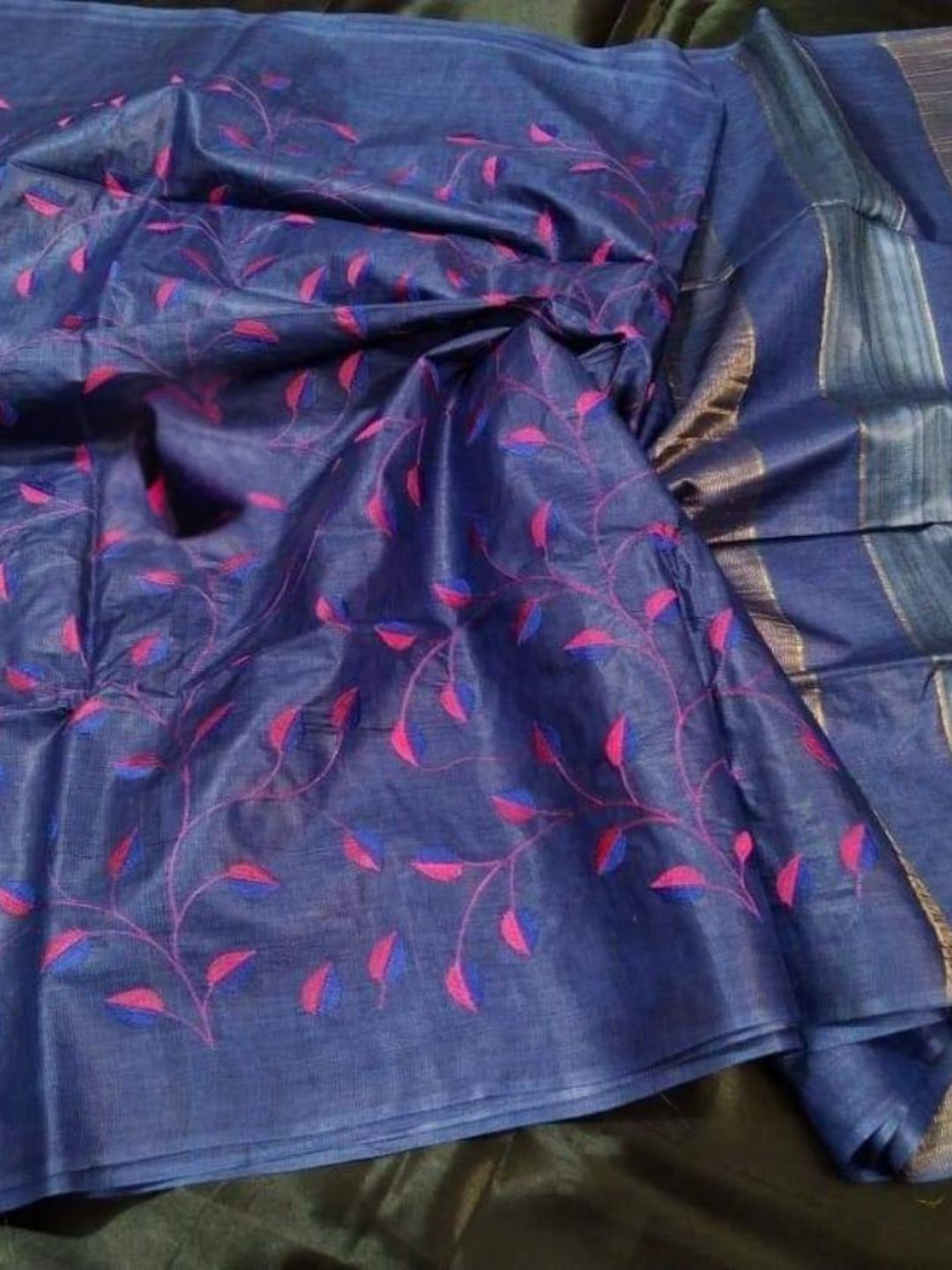 Stunning Eri Tussar Silk Embroidered Purple Saree