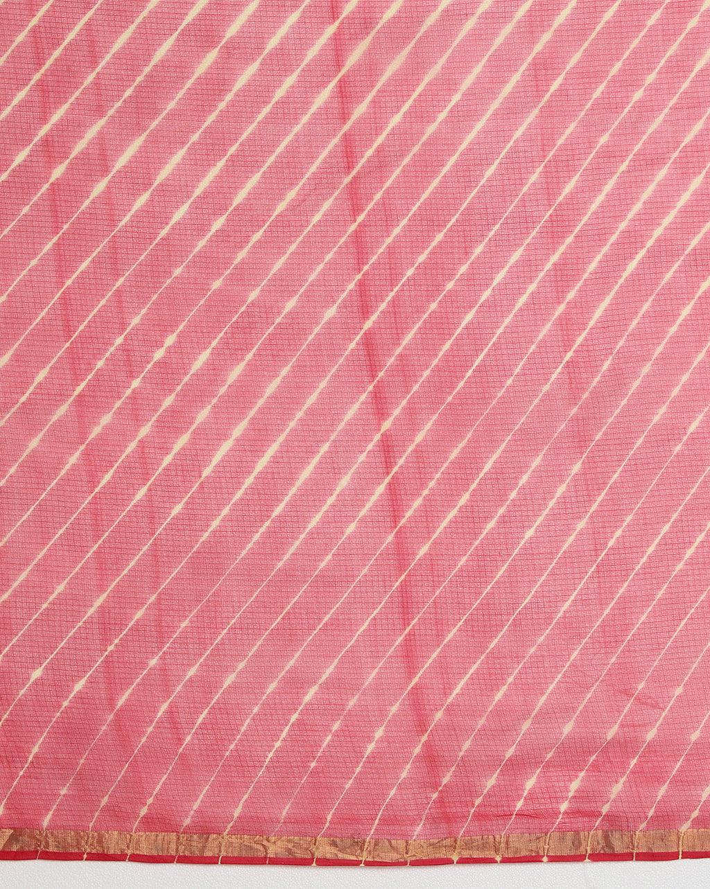 Lehariya Pure Silk Kota Doria Red Saree Handcrafted