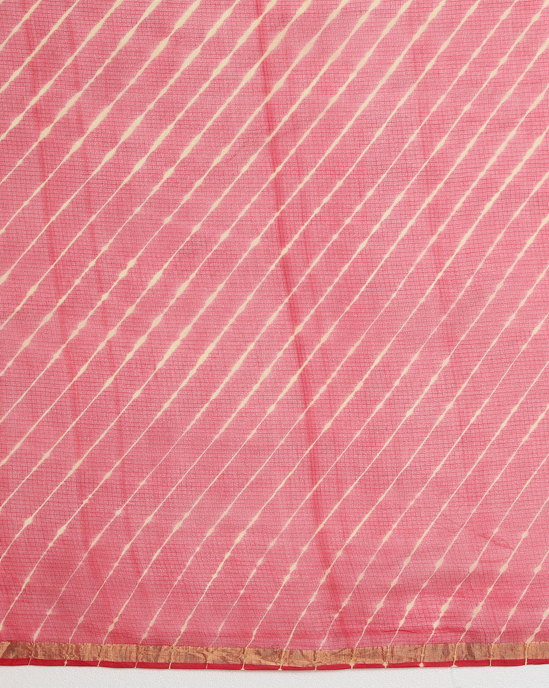 Lehariya Pure Silk Kota Doria Red Saree Handcrafted