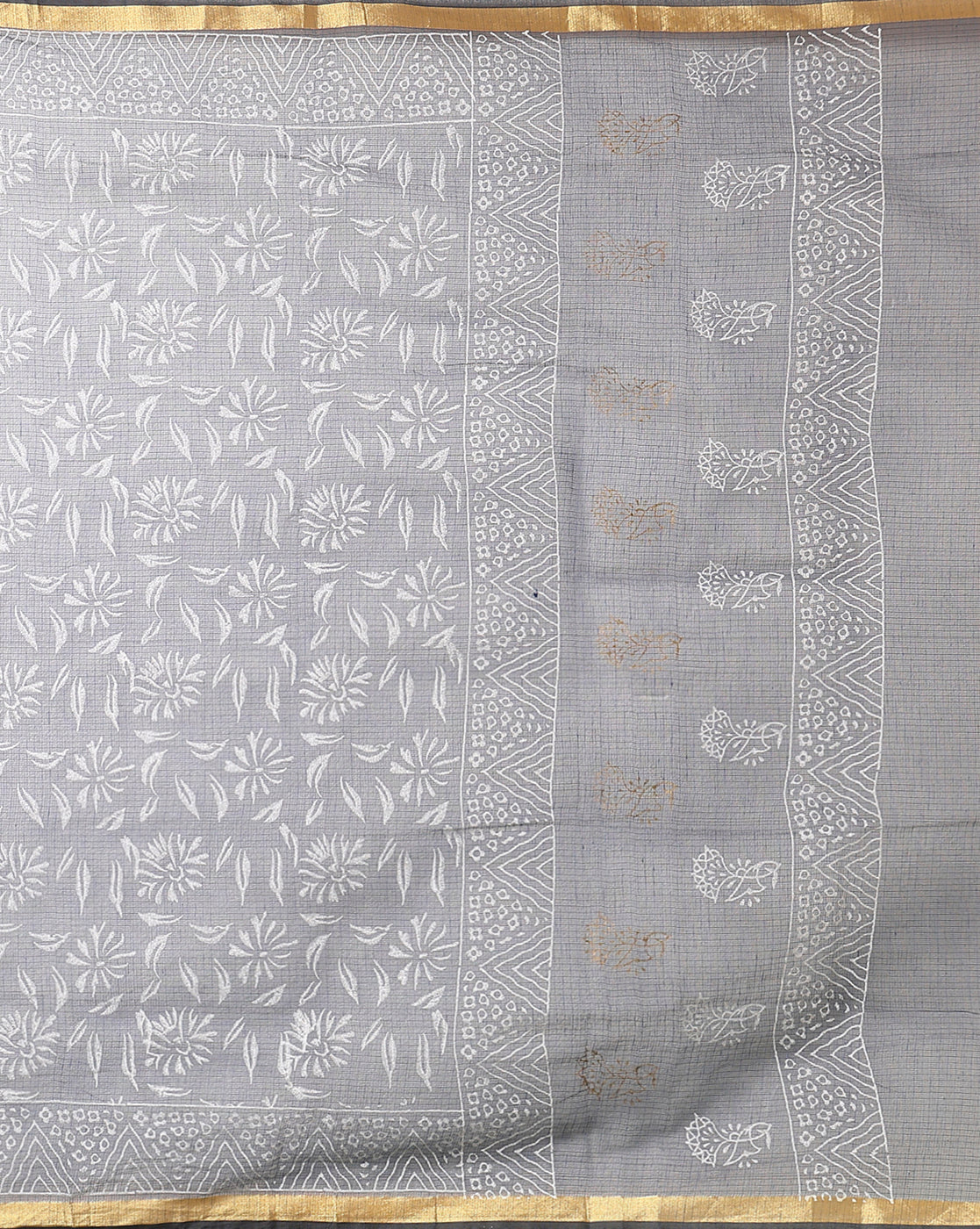 Adorable Kota Doria Blockprint Suit Material Green With Blue Dupatta