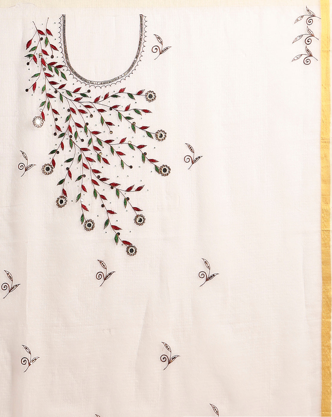 Enchanting Kota Doria Embroidered Suit Material White