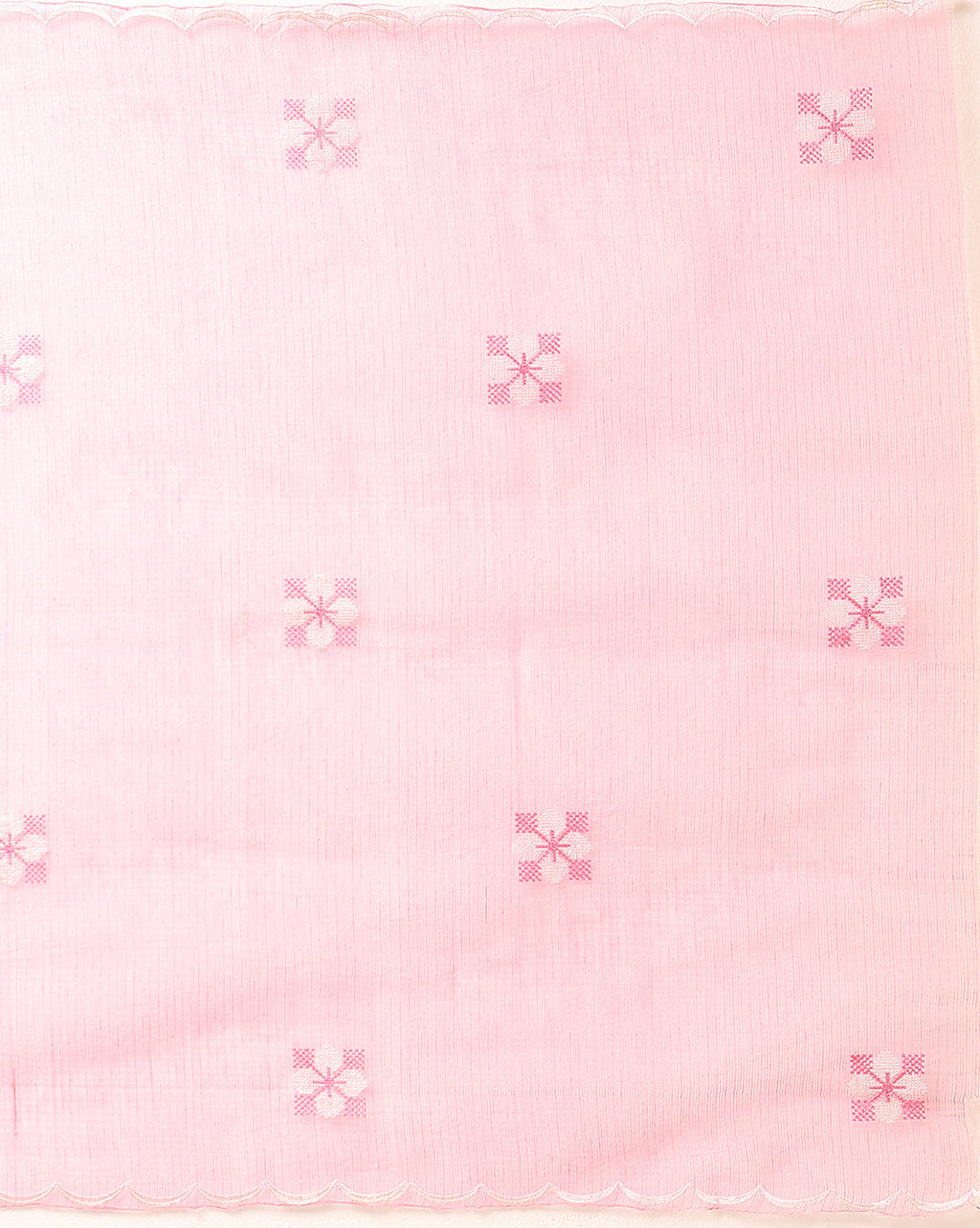Chikankari Alluring Kota Doria Peach Suit (Top+Bottom+Dupatta)