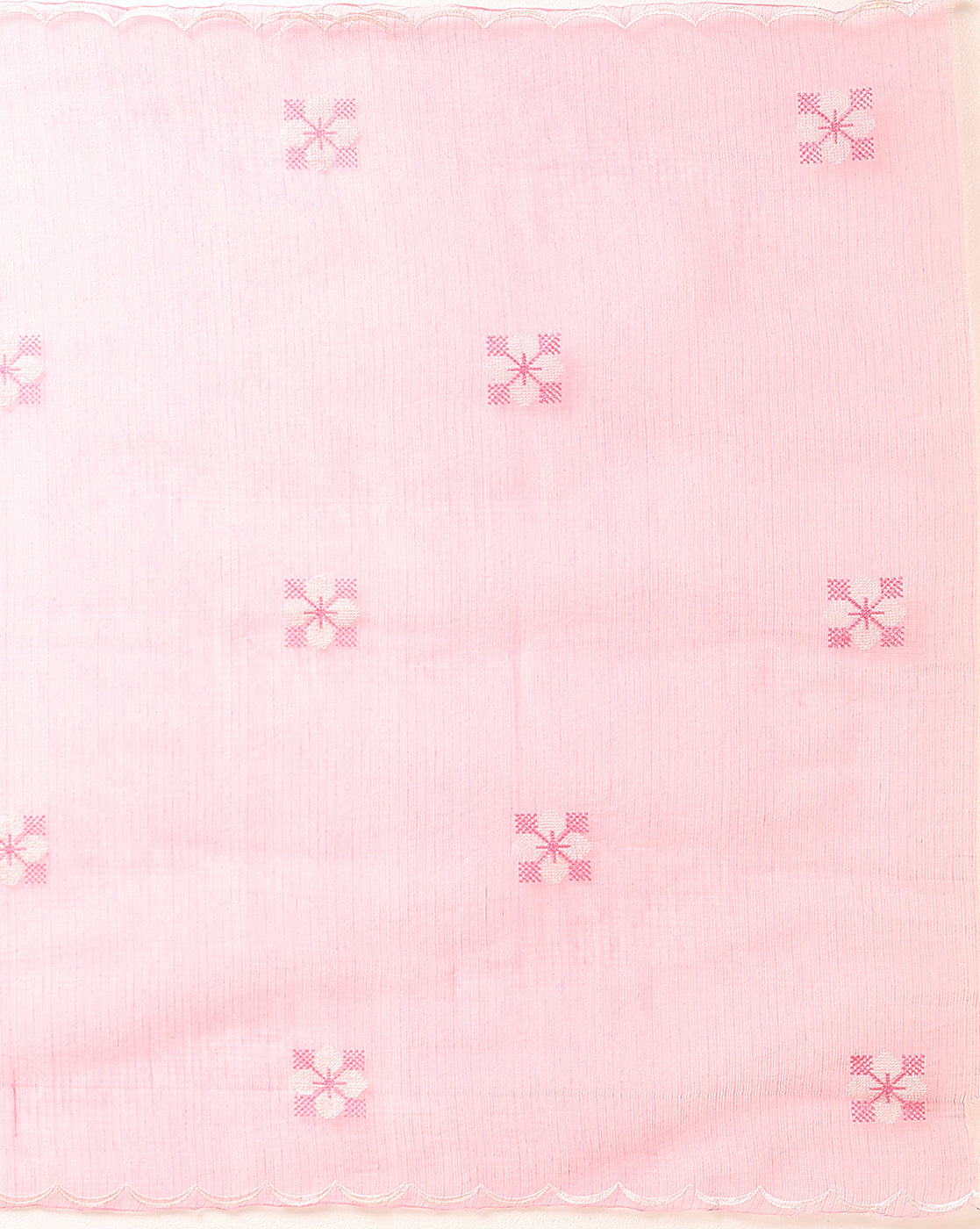 Chikankari Alluring Kota Doria Peach Suit (Top+Bottom+Dupatta)