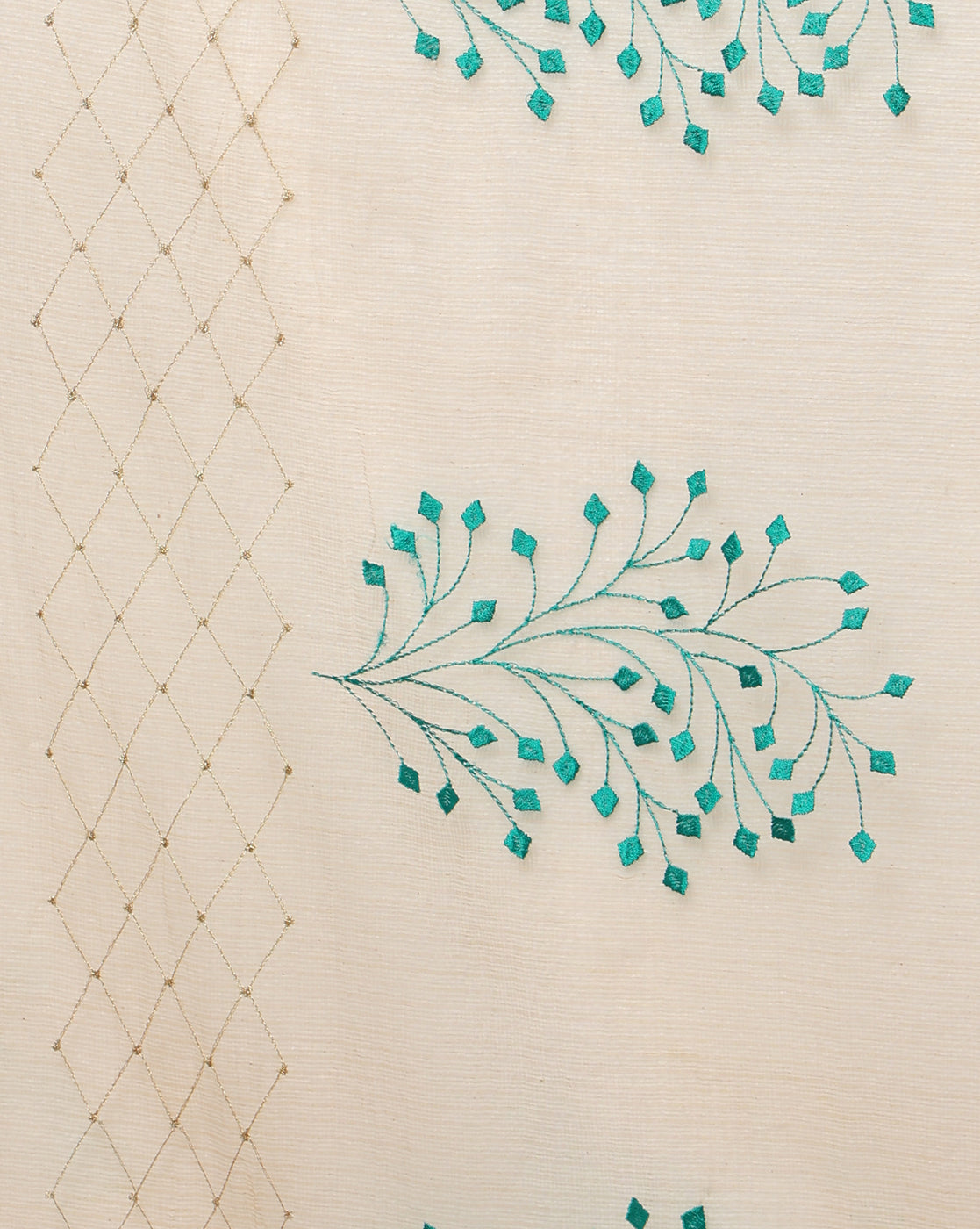 Earthy Kota Doria Cotton Bel Embroidery Off White Saree Handdyed