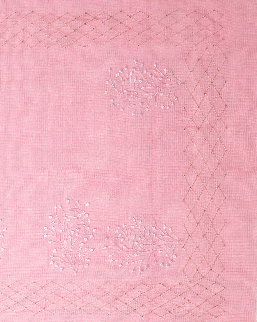 Lively Kota Doria Cotton Bel Embroidery Pink Saree Handdyed