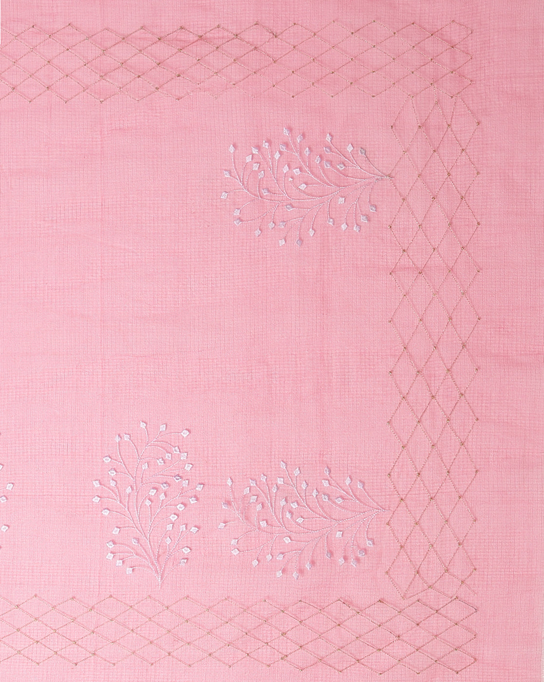 Lively Kota Doria Cotton Bel Embroidery Pink Saree Handdyed