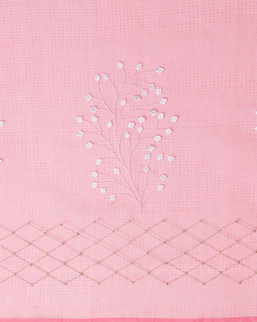 Lively Kota Doria Cotton Bel Embroidery Pink Saree Handdyed
