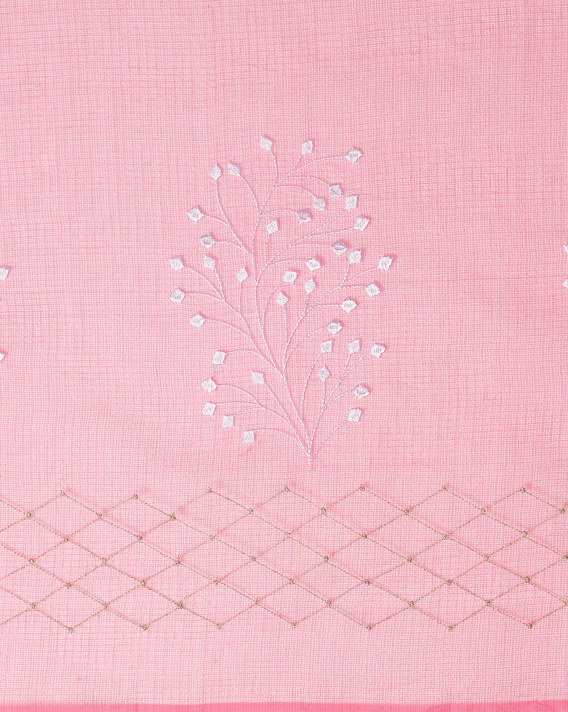 Lively Kota Doria Cotton Bel Embroidery Pink Saree Handdyed