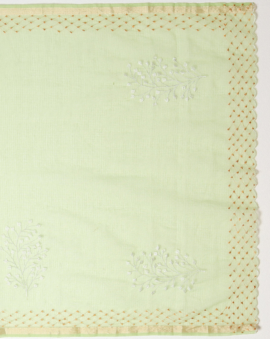 Vibrant Kota Doria Cotton Bel Embroidery Green Saree Handdyed