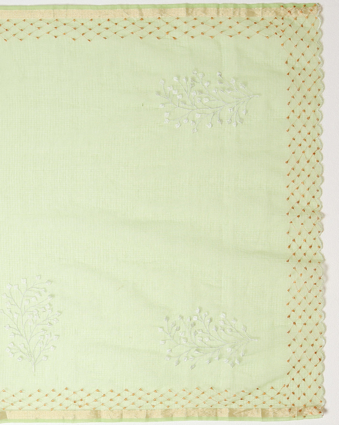Vibrant Kota Doria Cotton Bel Embroidery Green Saree Handdyed