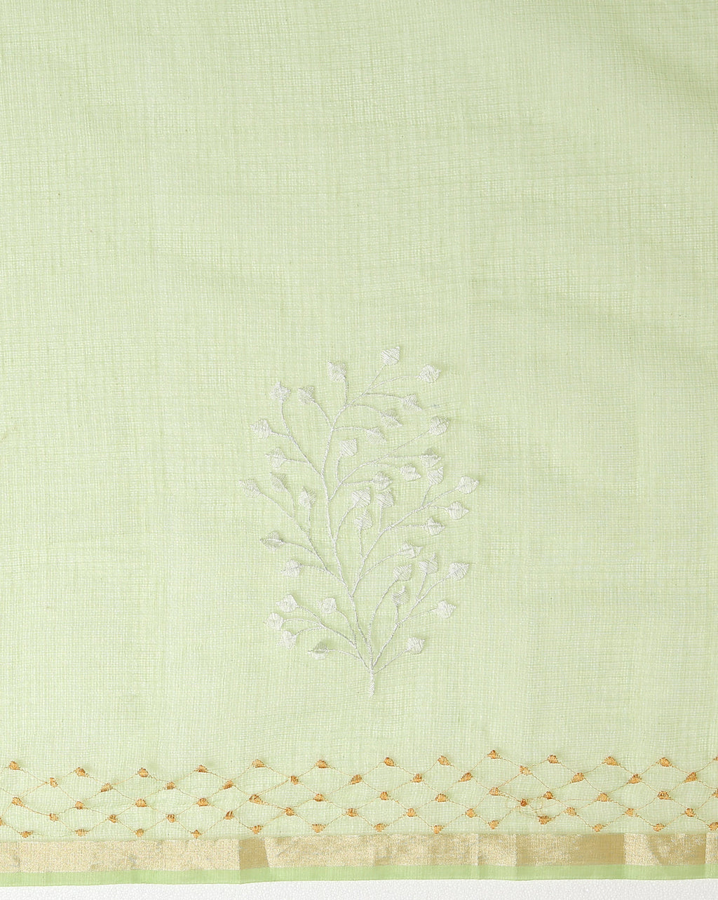 Vibrant Kota Doria Cotton Bel Embroidery Green Saree Handdyed