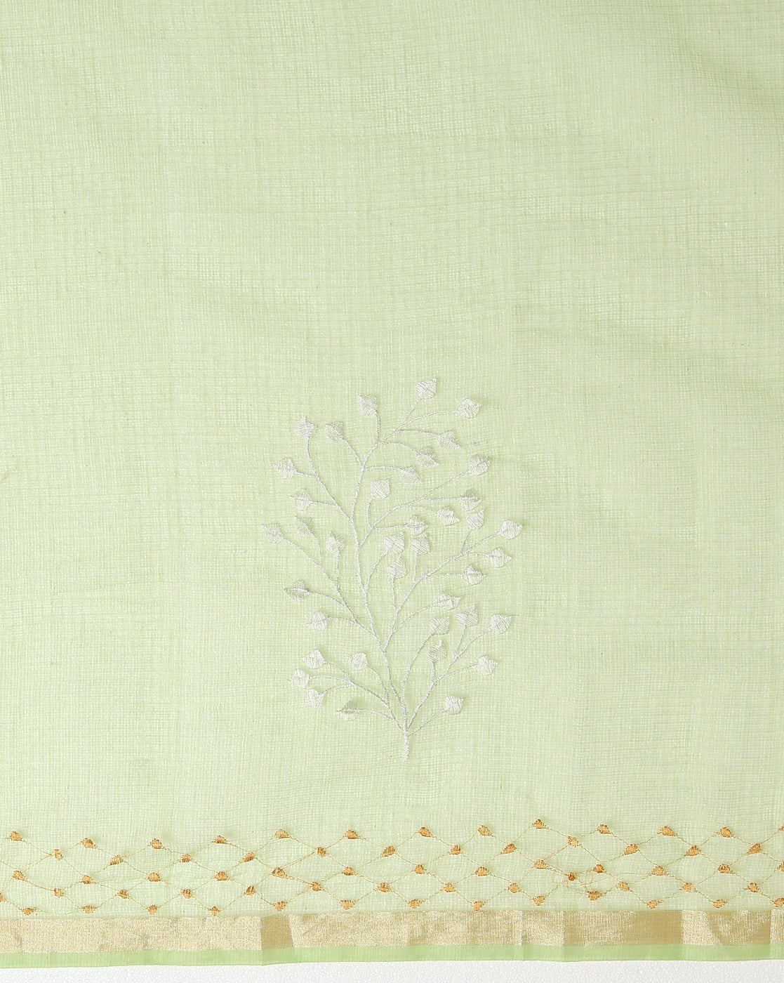 Vibrant Kota Doria Cotton Bel Embroidery Green Saree Handdyed