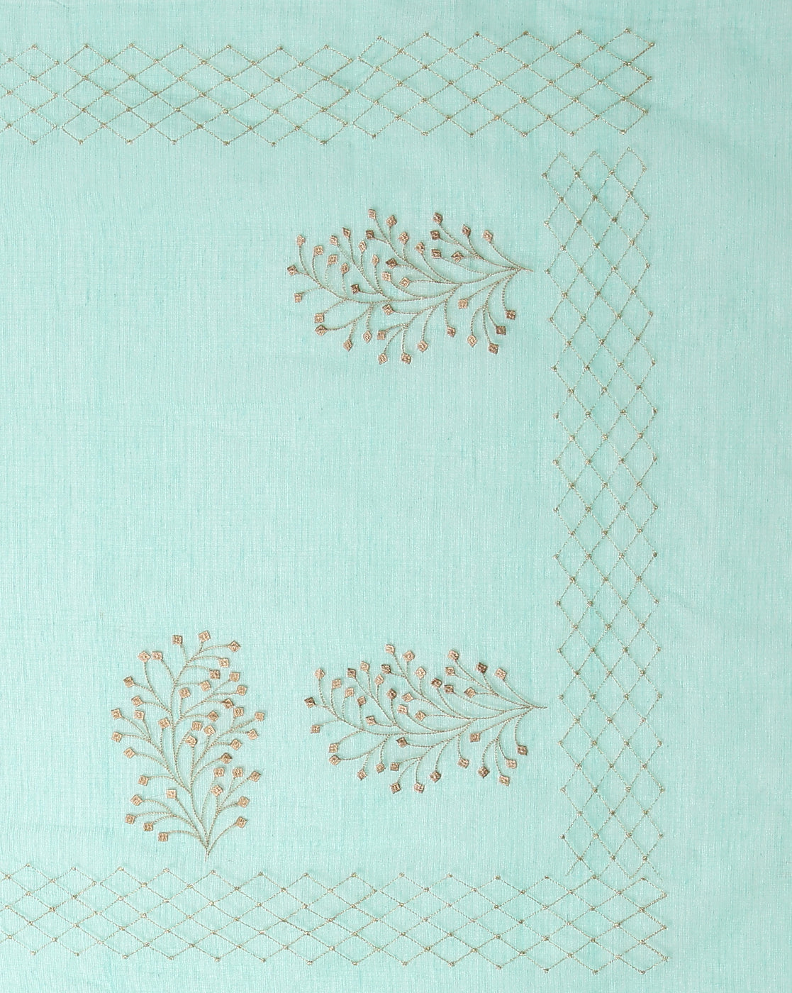 Kota Doria Cotton Bel Embroidery Saree Sea Green Handdyed