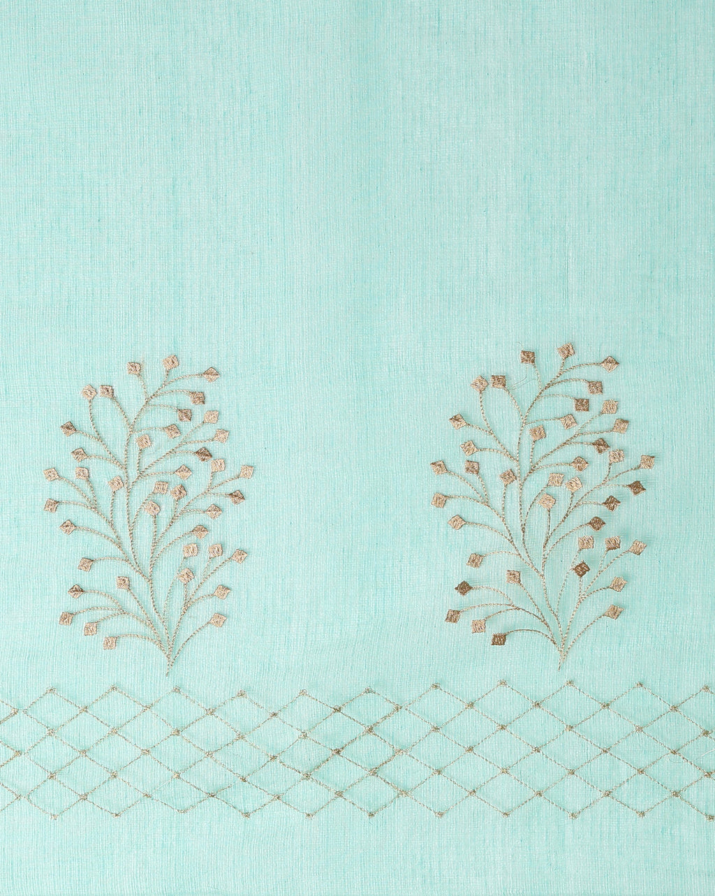 Kota Doria Cotton Bel Embroidery Saree Sea Green Handdyed