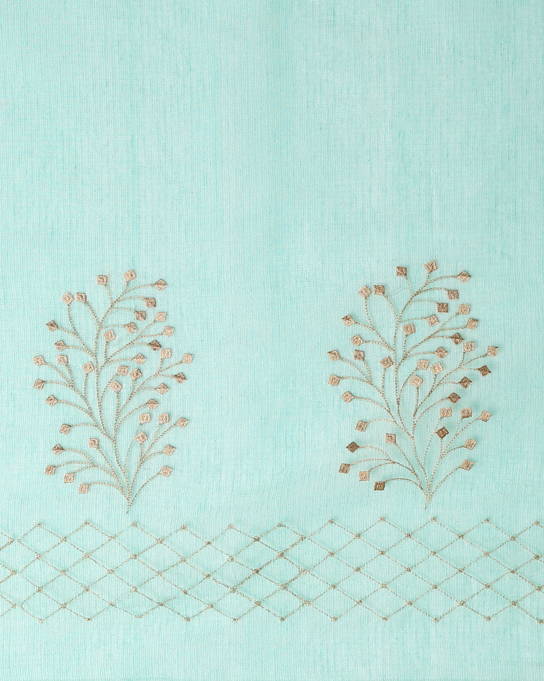 Kota Doria Cotton Bel Embroidery Saree Sea Green Handdyed
