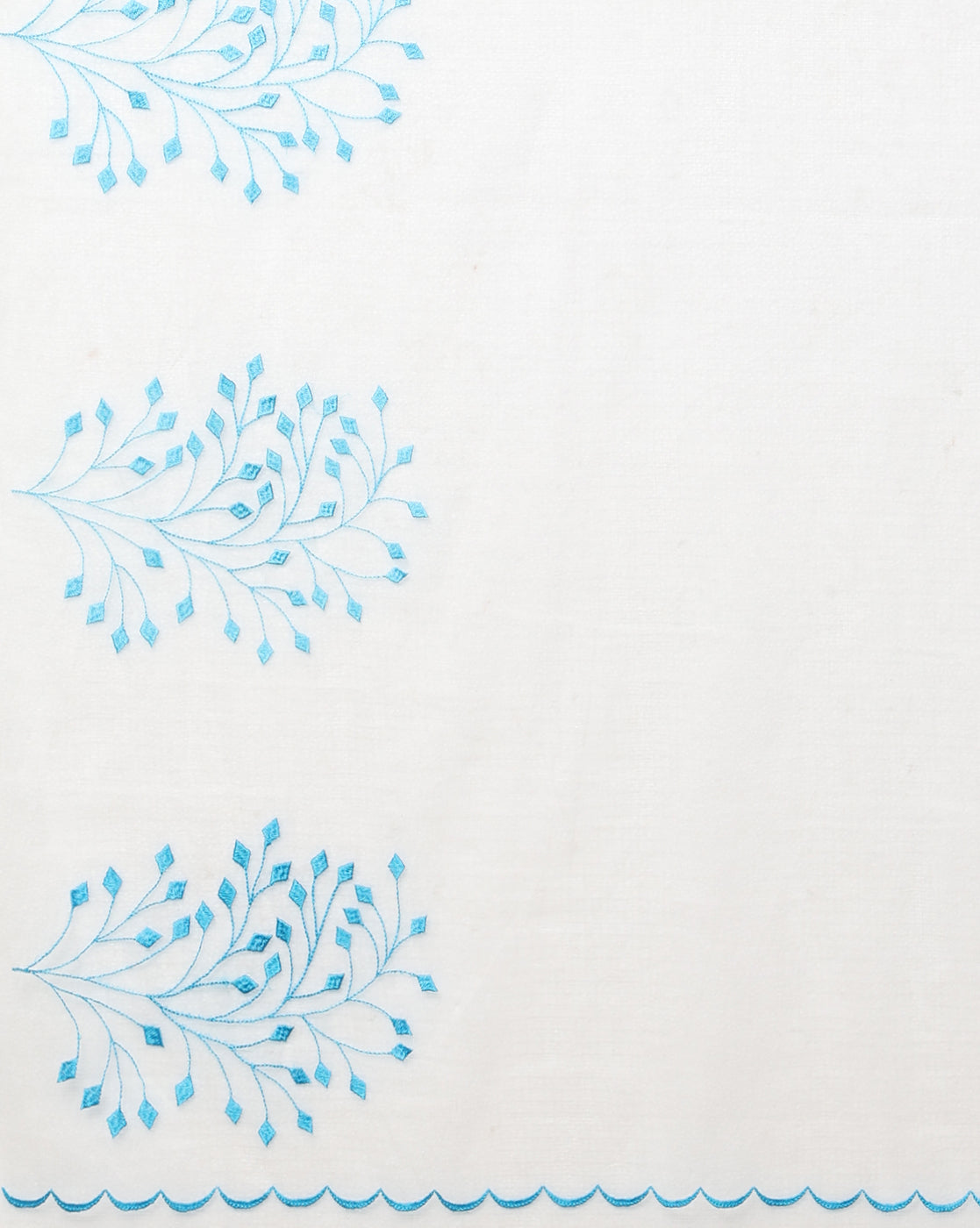 Kota Doria Embroidery White Saree with blouse Handcrafted-Indiehaat