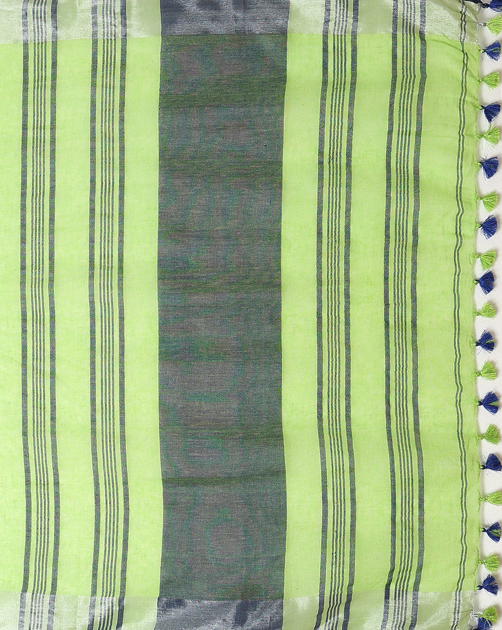 Illuminating Handwoven Pure Linen Green Saree