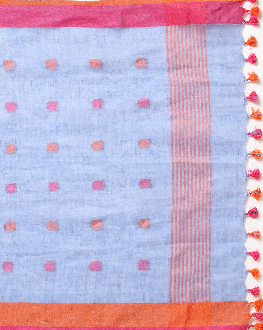 Pure Linen Poised Blue Dupatta & Katan Silk Pink Top Set