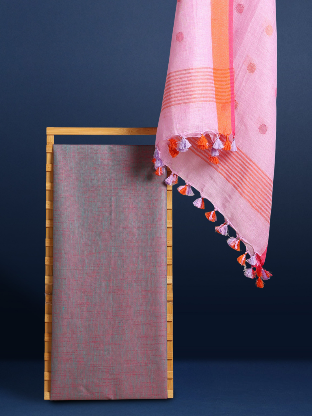 Pure Linen Idyllic Pink Dupatta & Katan Silk Purple Top Set
