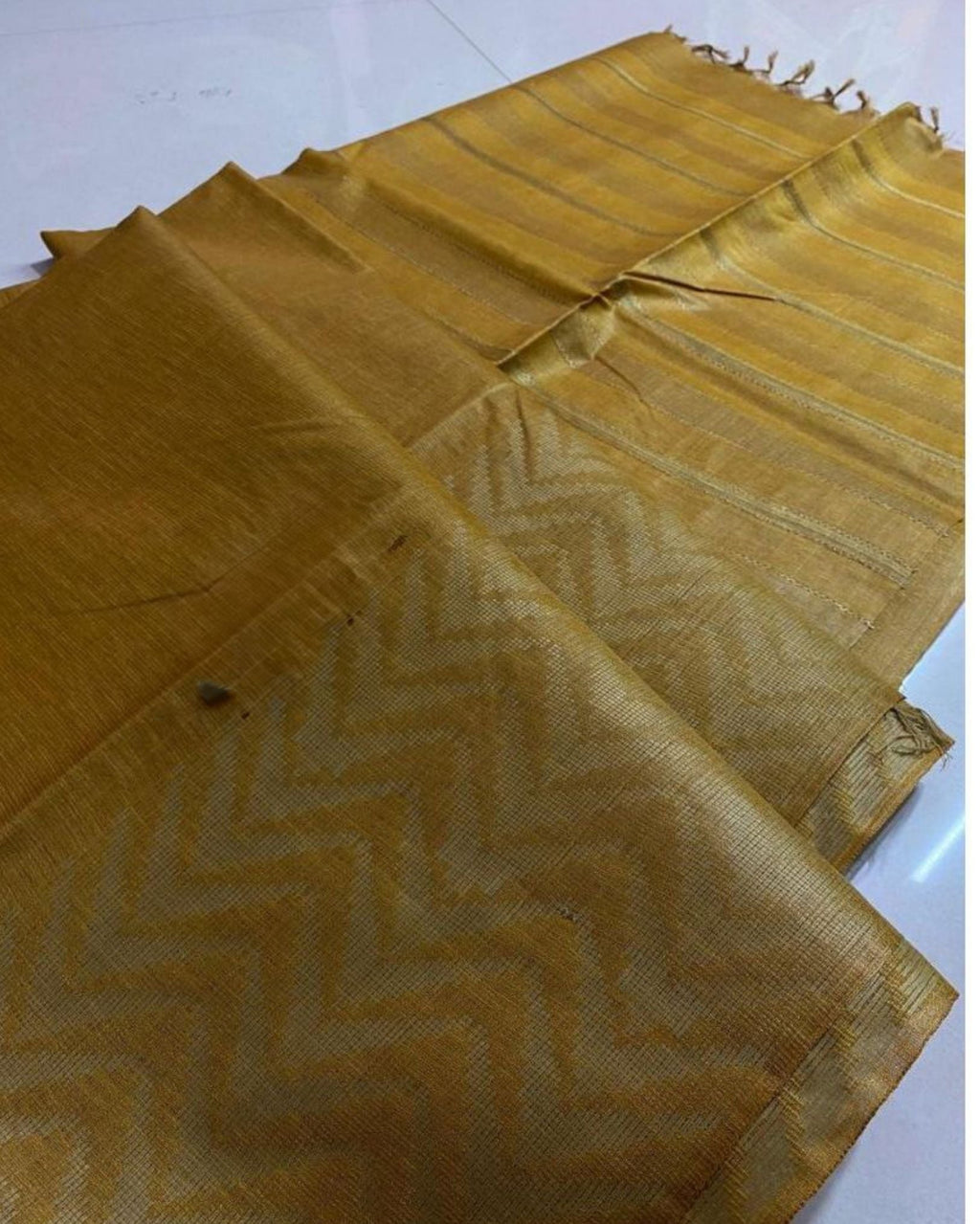 Chanderi Silk Mustard Yellow Saree with Running Blouse-Indiehaat
