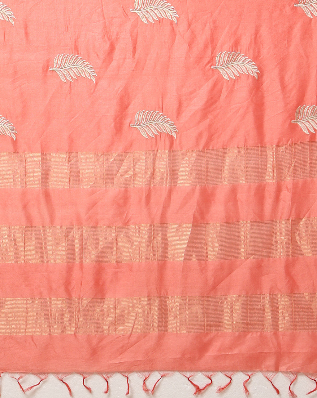 Silkmark Muga Tussar Silk Embroidered Peach Saree
