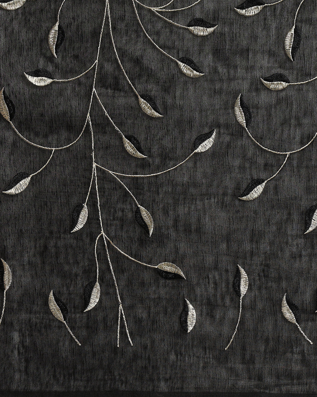 Glossy Eri Tussar Silk Embroidered Black Saree