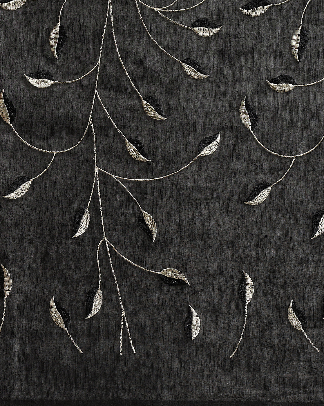 Glossy Eri Tussar Silk Embroidered Black Saree
