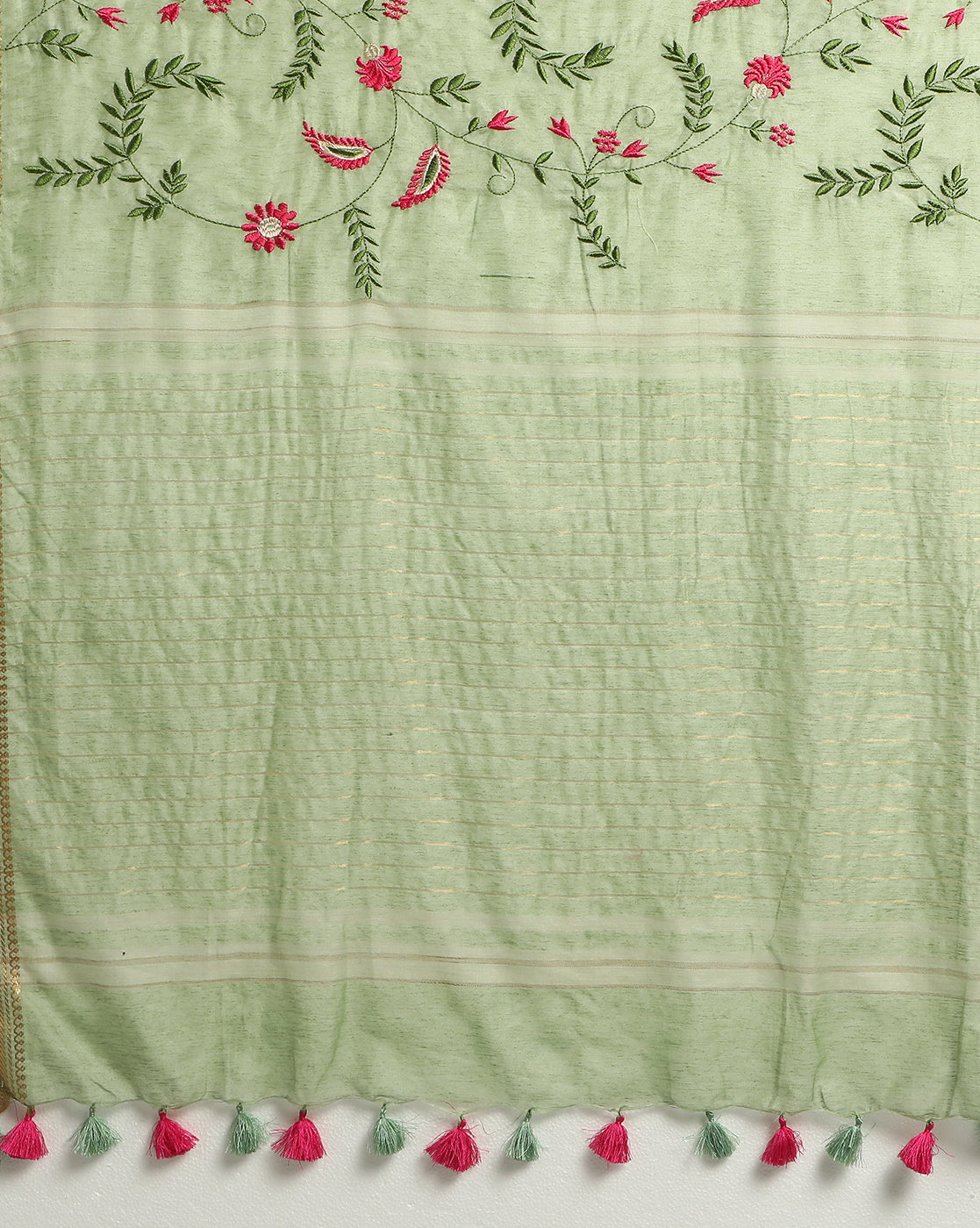 Mysterious Silk Linen Embroidered Green Saree