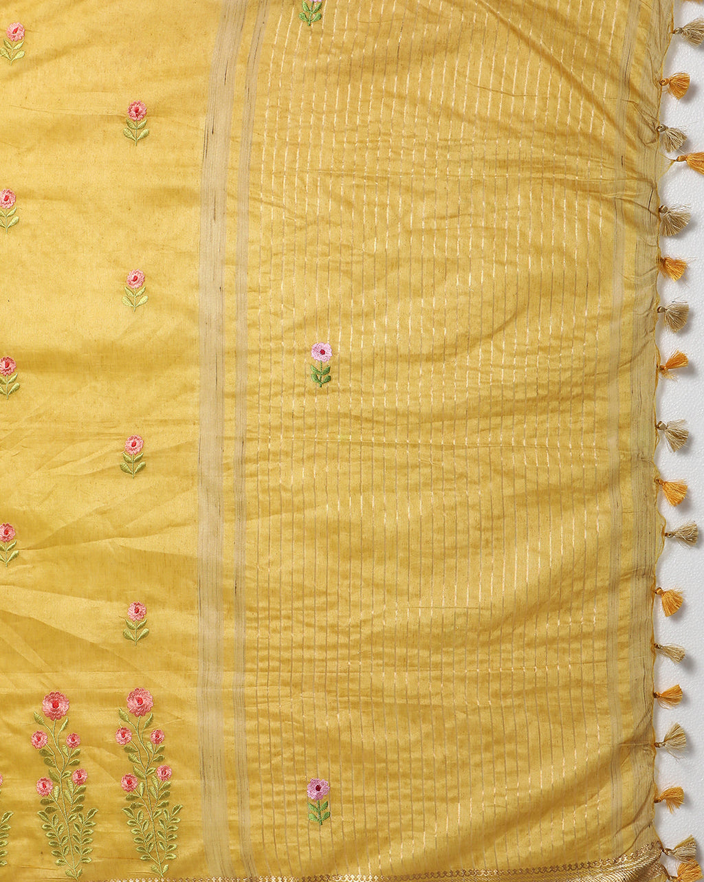 Timeless Silk Linen Embroidered Mustard Saree