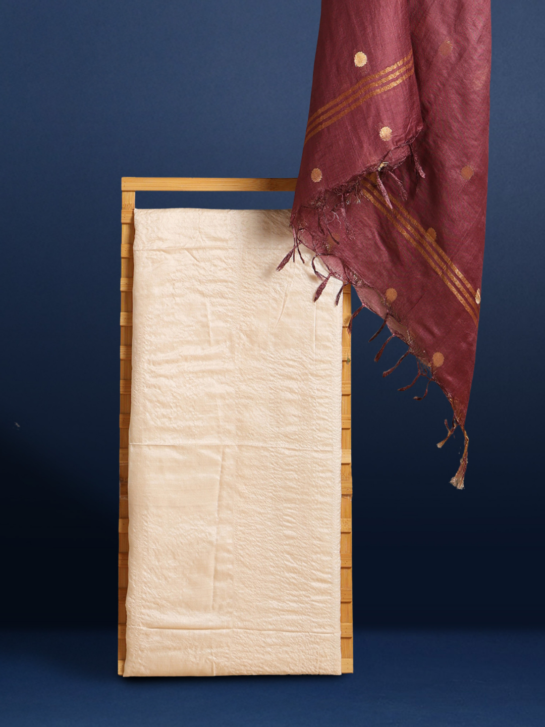 Silkmark Tussar Beige Top Katan Silk Brown Dupatta