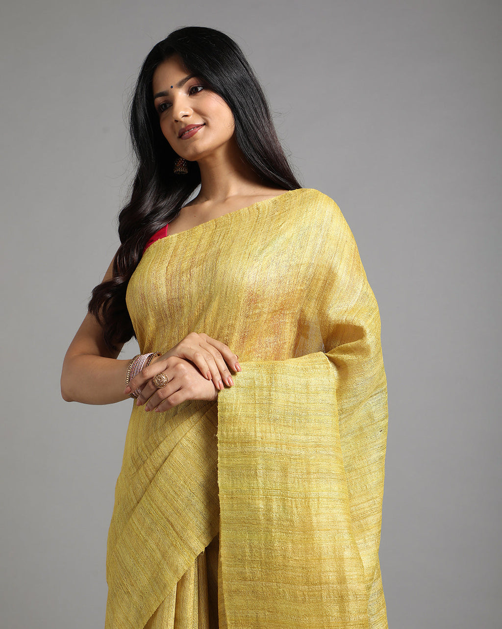 Silkmark Ghicha Tussar Intricate Yellow Saree