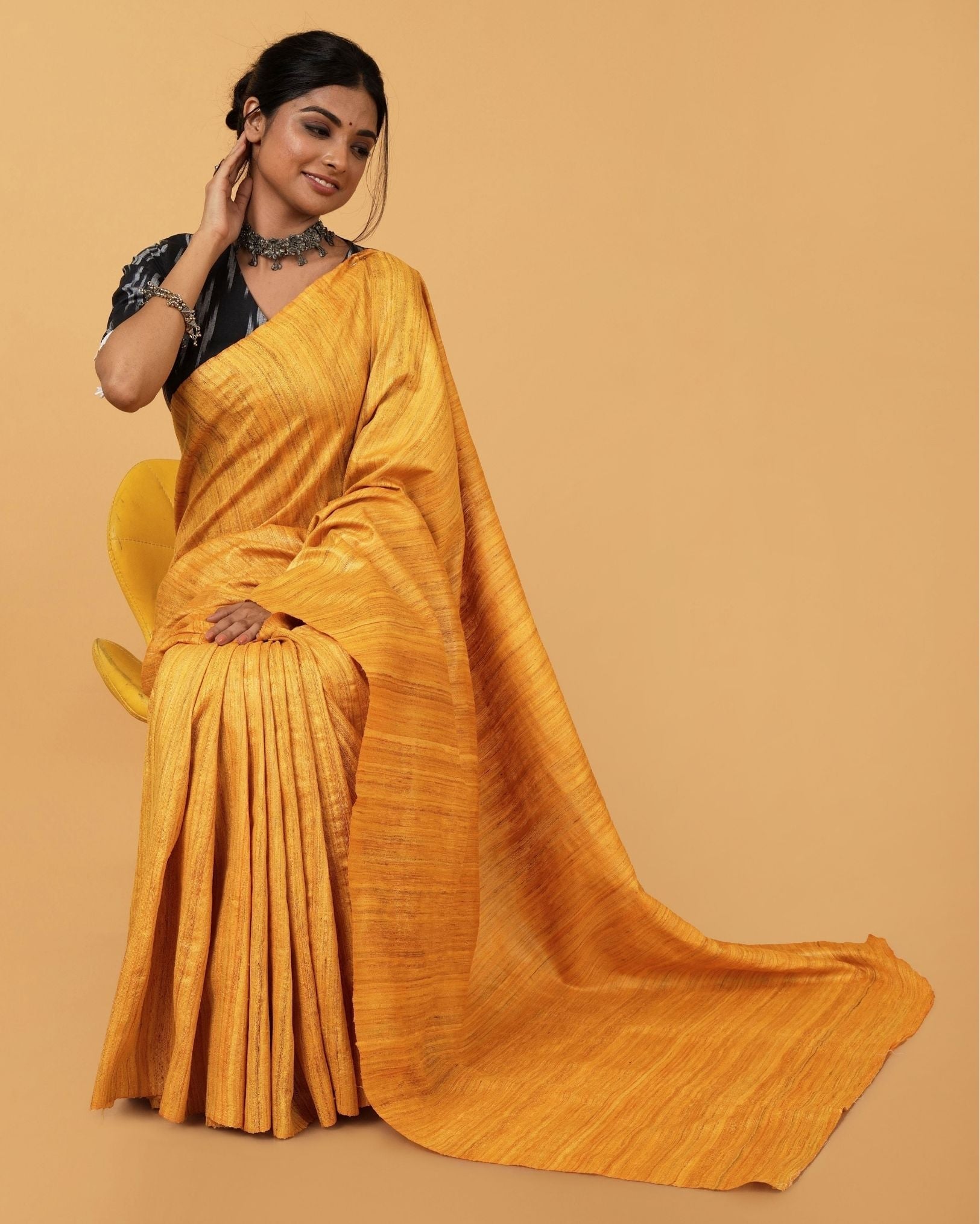 Silkmark Ghicha Tussar Mesmerizing Mustard Saree