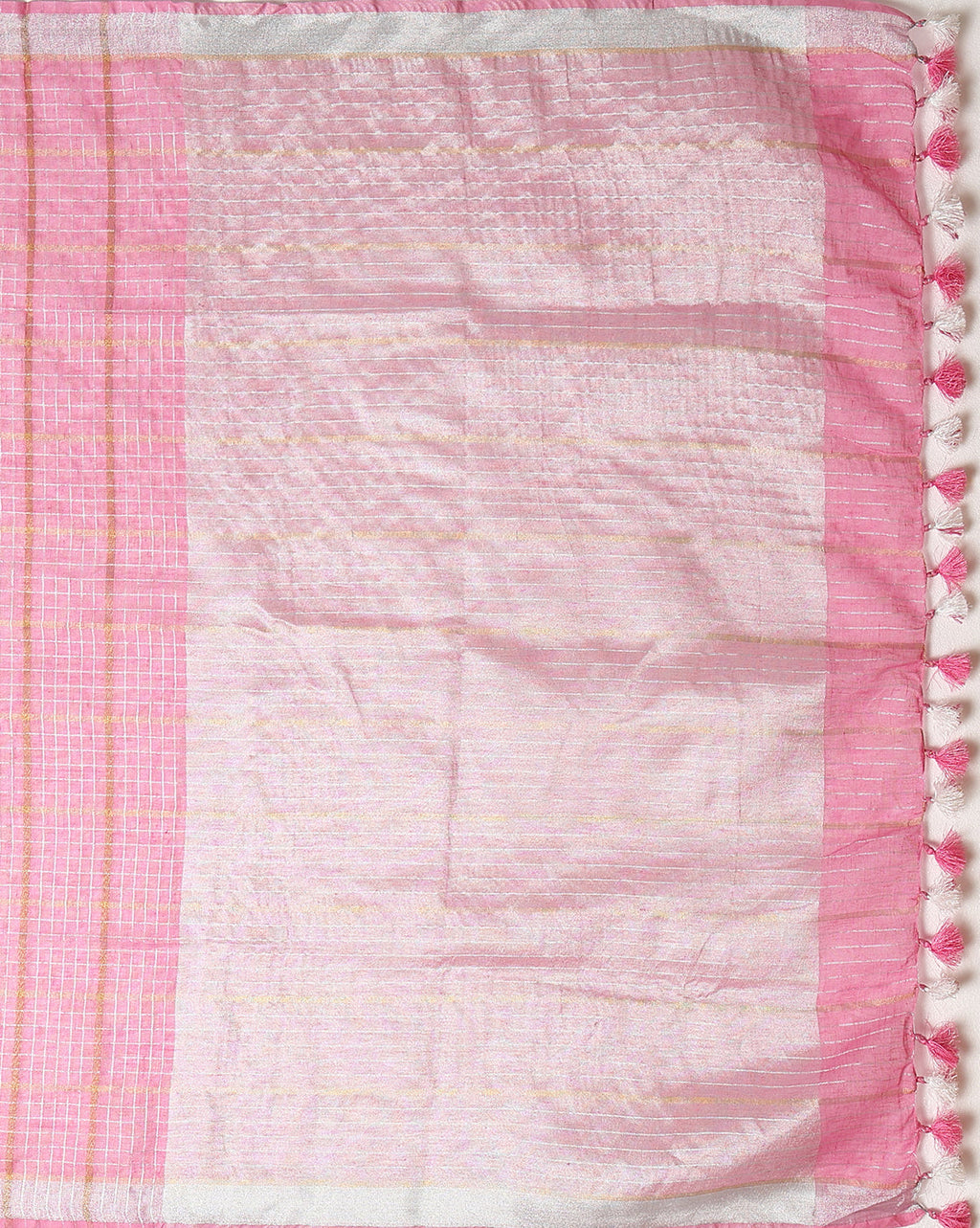 Pure Linen Check Design Handloom Light Pink Saree