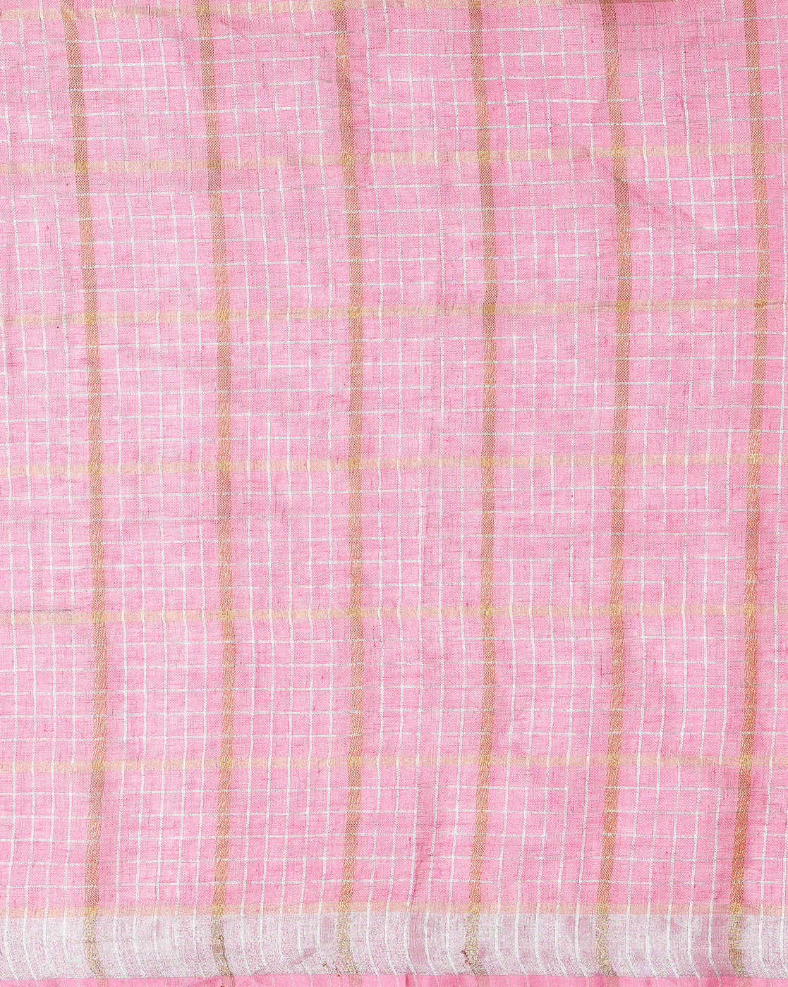 Pure Linen Check Design Handloom Light Pink Saree