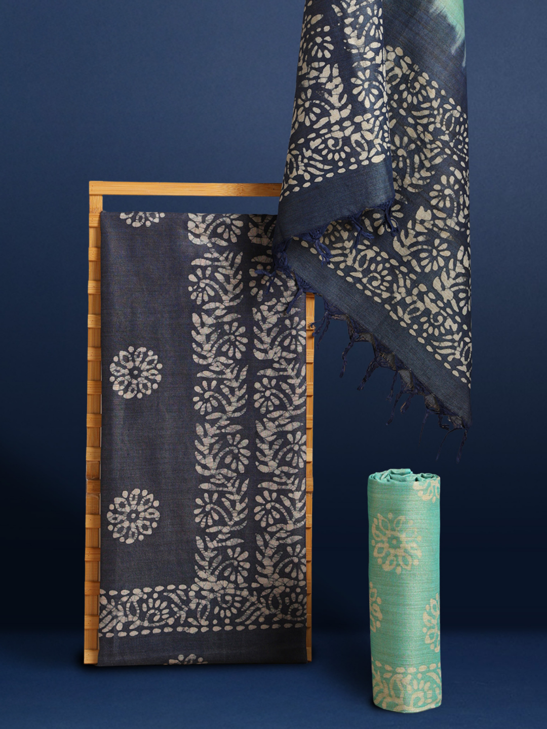 Timeless Khadi Cotton Wax Batik Hand Dyed Blue Suit