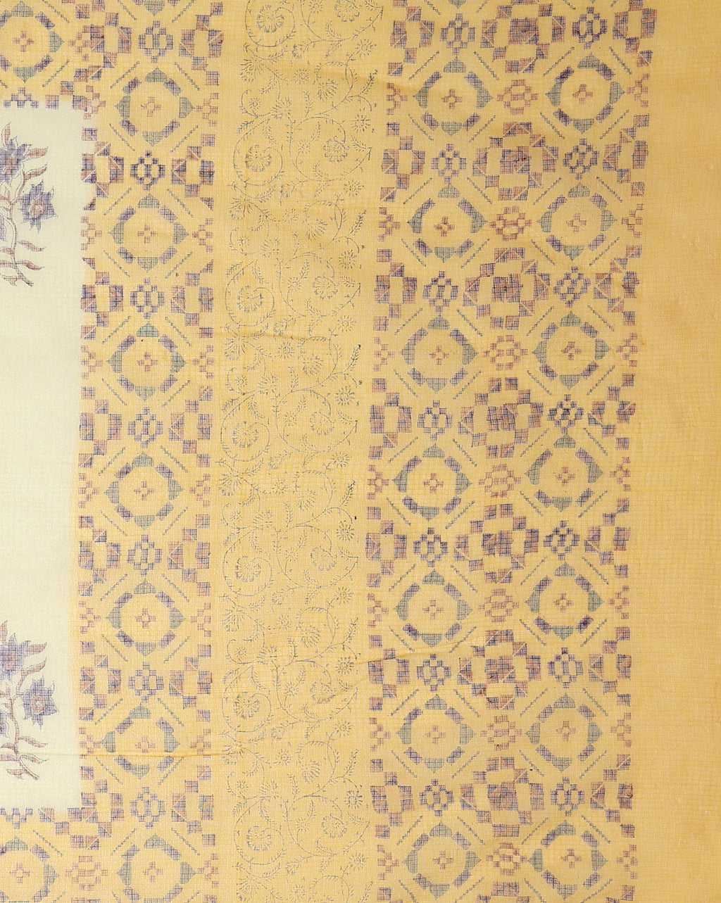 Earthy Kota Doria Blockprinted Yellow Saree