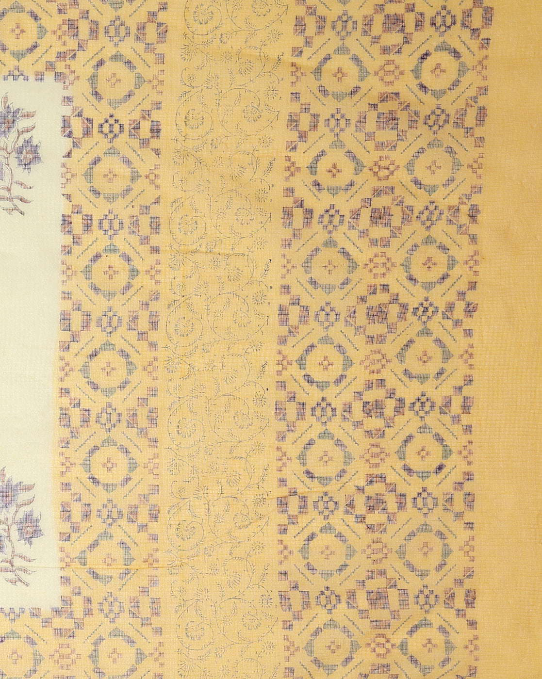 Earthy Kota Doria Blockprinted Yellow Saree