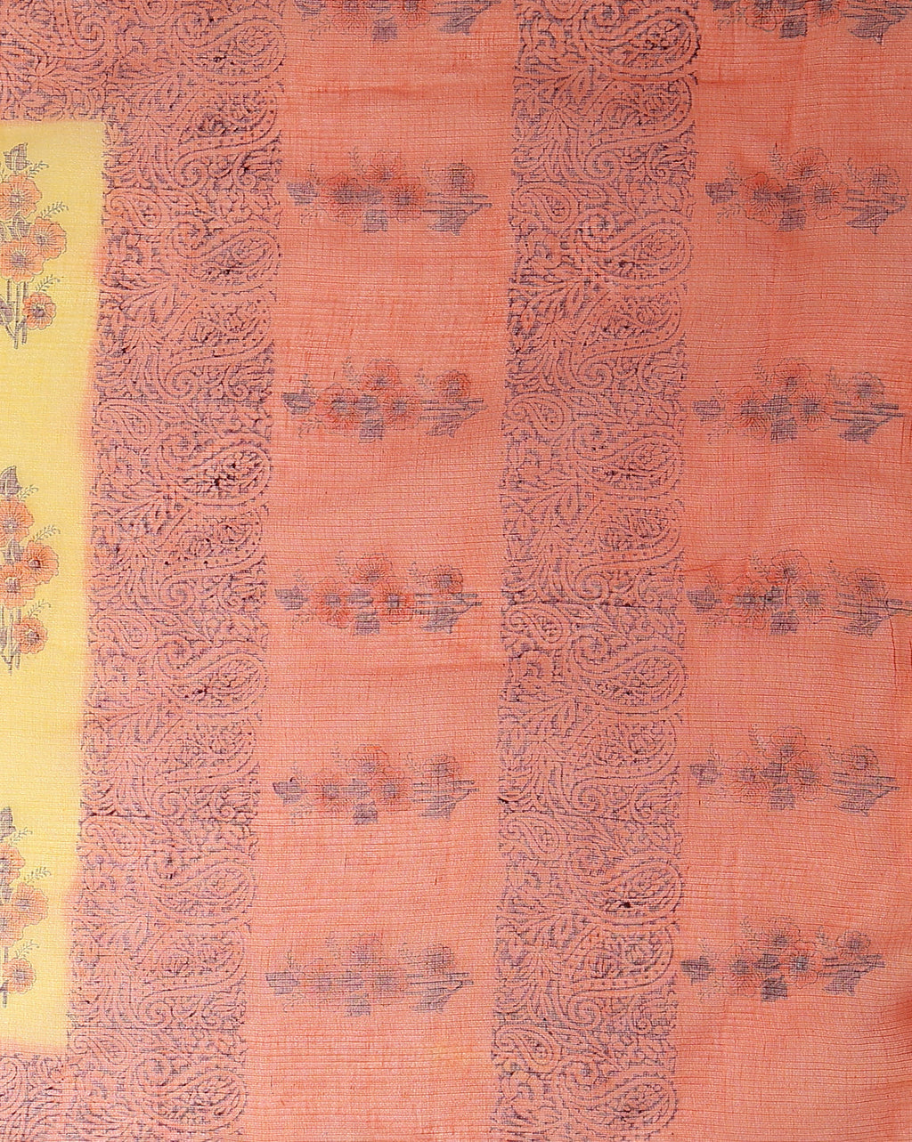 Vibrant Kota Doria Blockprinted Yellow Saree