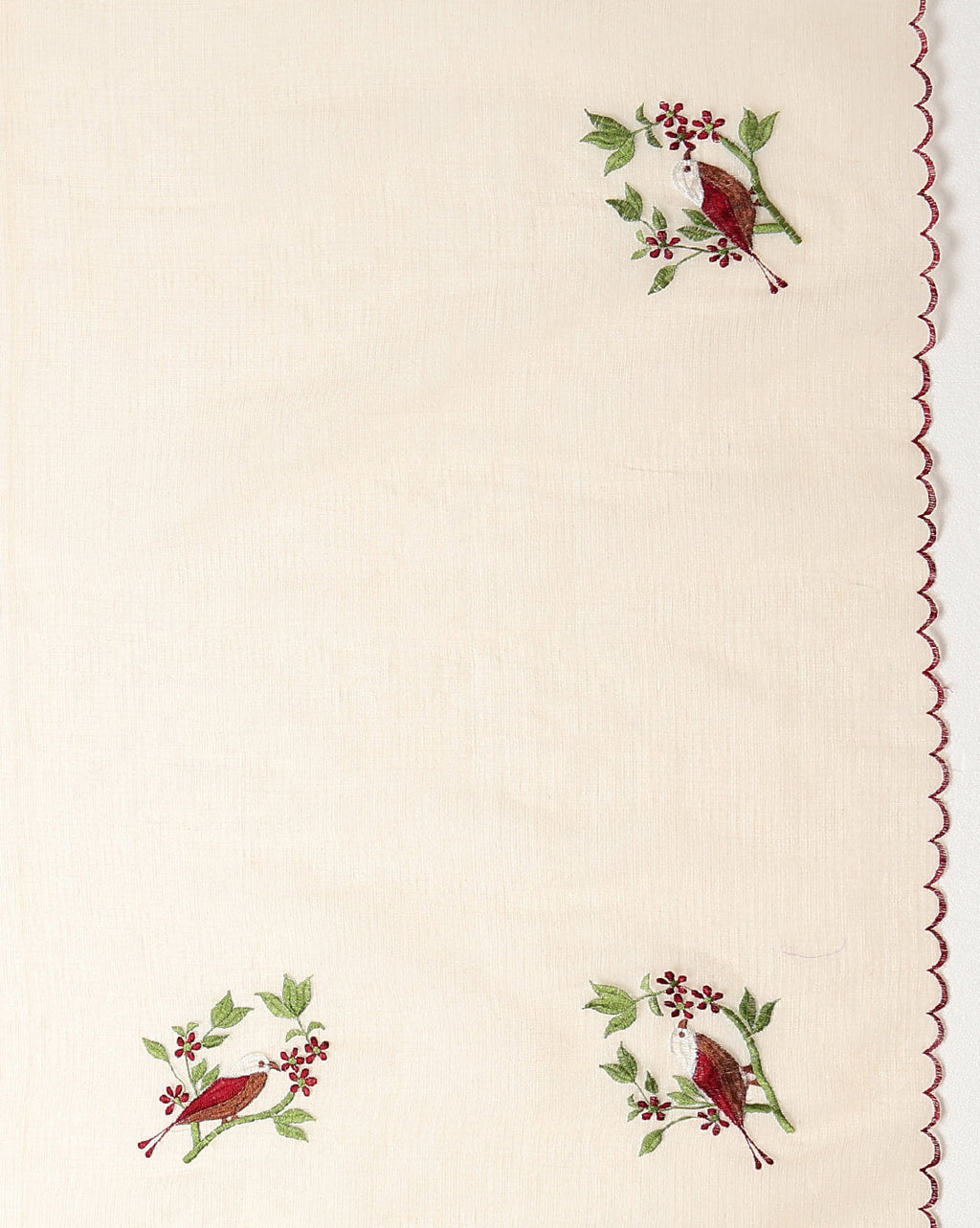 Plum Kota Doria Cotton Bird Embroidery Yellow Saree Handdyed