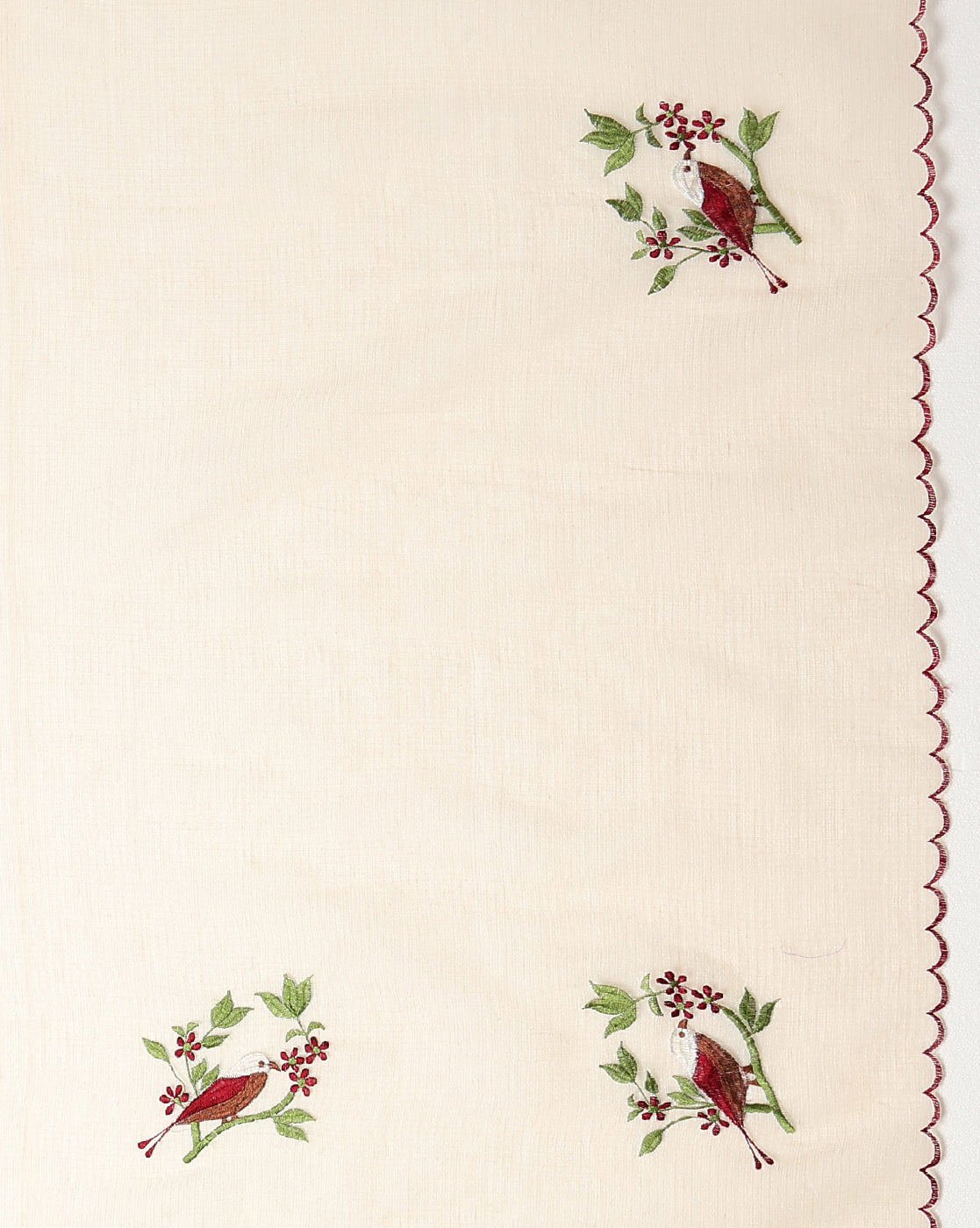 Plum Kota Doria Cotton Bird Embroidery Yellow Saree Handdyed