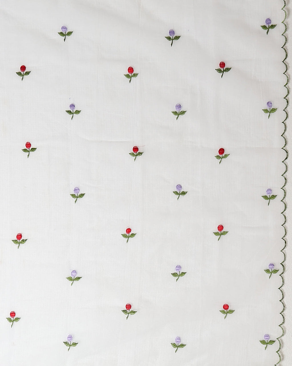 Kota Doria White Saree Allover Embroidery Handcrafted
