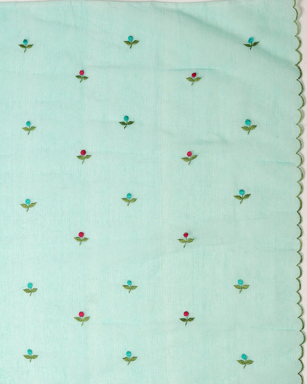 Kota Doria Blue Saree Allover Embroidery Handcrafted