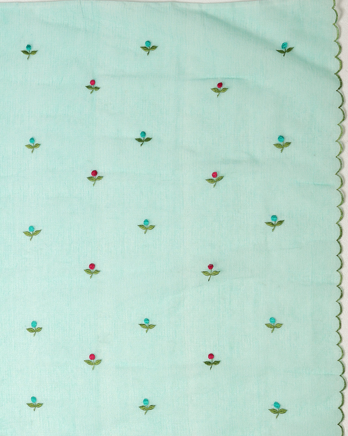 Kota Doria Blue Saree Allover Embroidery Handcrafted
