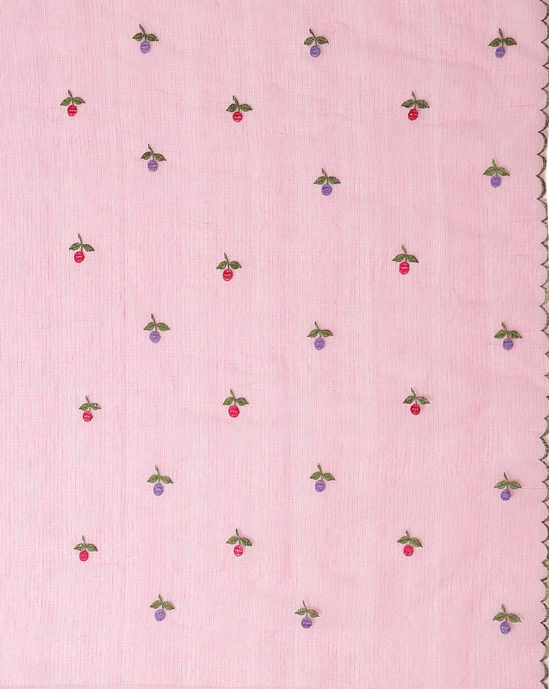 Kota Doria Chic Pink Saree Allover Embroidery Handcrafted
