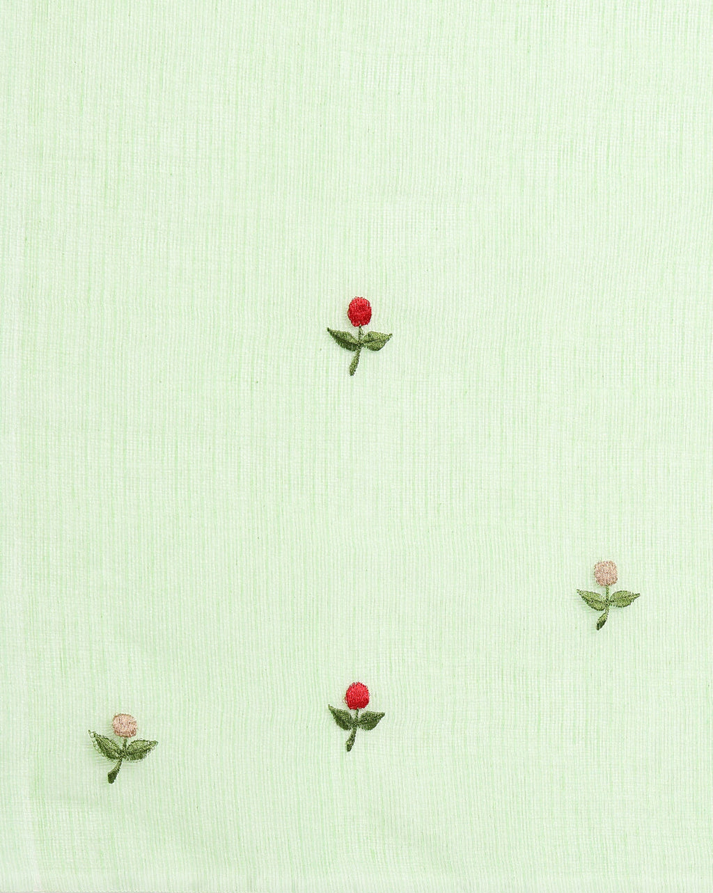 Kota Doria Green Saree Allover Embroidery Handcrafted