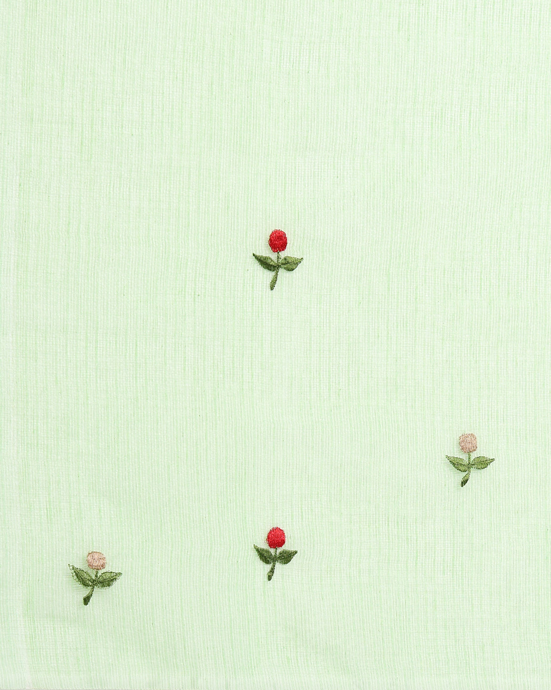Kota Doria Green Saree Allover Embroidery Handcrafted